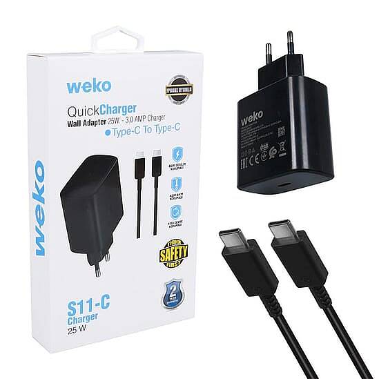 S11-C 25 Watt Siyah Telefon Şarj Başlık Adaptörü + Type-C To Type-C Kablo Özellikleri - 1