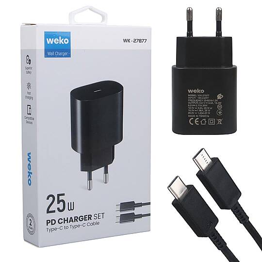 WK-27877 25 Watt Şarj Başlık Adaptörü + Type-C to Type-C kablo